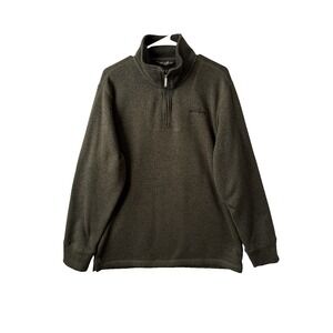 Eddie Bauer Olive Green Fleece  1/4 Zip Pullover Sweater Men's L Outdoor Hiking